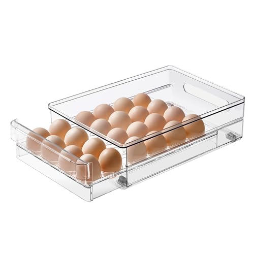 24 Capacity Egg Holder for Refrigerator Organizer Bins, BPA Free Egg Storage Container with Non-Slip Pads, Space-Saving Egg Tray for Fridge Drawer - color: 1 Pack-Clear