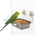 No Mess Bird Cage Feeder, Stainless Steel Parakeet Bowl with Perch | Easy to Install & Clean, No Spill Design, Hanging Bird Feeder for Budgie, Cockatiel, Conure, Lovebird, Canary, Finch