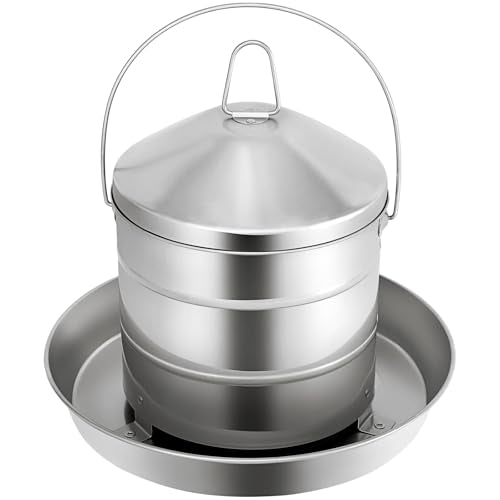 RYFT Automatic Chicken Feeder 8KG/17.6lbs, Stainless Steel Poultry Feeder, Heavy Duty Thickness 0.035 in / 0.9 mm, with Handle, Top Filled, Durable and Rust Resistant - size: 17.6lbs