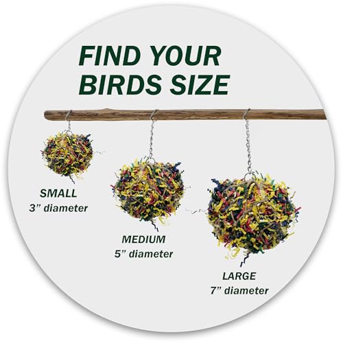 Sweet Feet and Beak Shredder Ball, Large, 7" Bird Shredding & Foraging Toy | Stuffed with Shredded Paper & Wood Toys, Encourages Foraging, Climbable Design, Available in 3 Sizes, Bird Perch Toy - size: 7 inch