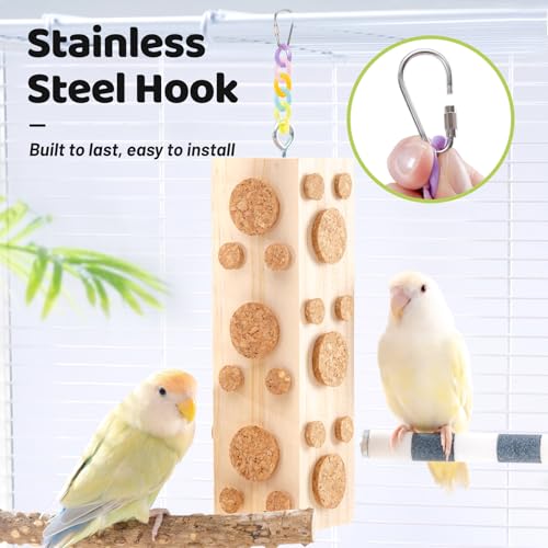2 Pcs Wooden Bird Chew Toys - 7.9 Inch Hanging Parrot Toys, with 92 Detachable Corks, Relieve Boredom & Anxiety, Foraging Toys, for Parakeet, Cockatiel, Conure, Budgie, Lovebird - style: Bird Toys