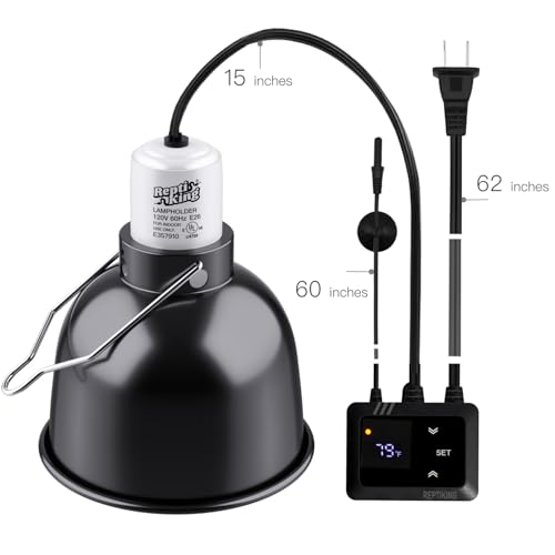Reptile Heat Lamp Fixture with Dimming Thermostat - 5.5'' Light Dome with PID Thermostat, for Ceramic Heat Emitter & Basking Light Bulb, for Bearded Dragon, Snake, Tortoise, Lizard Tank Accessories