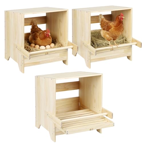 3 Compartment Chicken Nesting Box with Perches, Wooden Egg Laying Box Hens | 3 Packs, Floor / Stand / Wall Mount, Pull-out drawer, easy to get eggs, Easy Install / Clean, For Hens / Ducks / Chickens