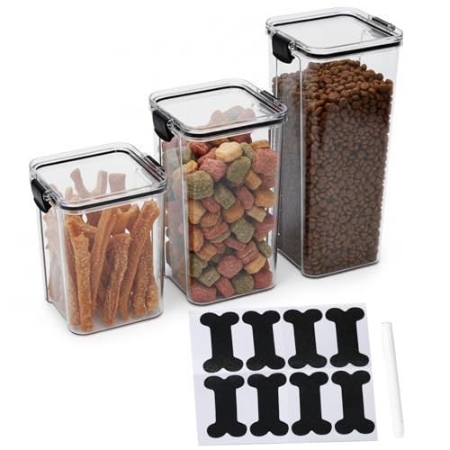 3 Set Pet Food Storage Containers, Airtight Dog Food Storage Container with Locking Clips, Dog Treat Container with a Stickers & Pen for Customizing,Suitable for Pet,Bird Seeds,Dog & Cat Treats - color: Assorted set