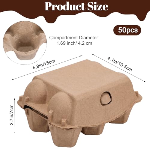 Kuyeysu 50 Pack Half Dozen Vintage Egg Cartons Blank Natural Pulp Egg Carton 6 Count Reusable Storage Tray Strong Storage Container, 5.9 x 4.1 x 2.95 Inches