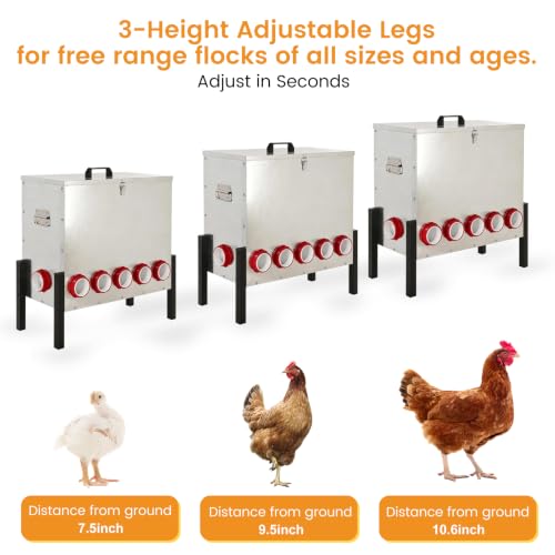 100LB Automatic Chicken Feeder with Cover – Large Capacity Metal Chicken Coop Feeder with 12 Feed Ports, Adjustable Legs Rainproof No Waste Outdoor Poultry Feeder for Hens & Free Range Flocks - size: 100LBS