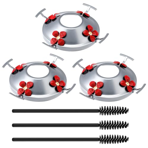 3 Pack Hummingbird Feeder Replacement Parts, Metal Top Cover with 4 Perches & 4 Flower Ports, Includes 3 Cleaning Brushes, No Feeder Bottom Base Included(Silver) - color: Silver