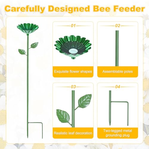 M METERXITY 4-Pack Bee Watering Station, 64cm/25 Inch Iron Bee Bath for Garden Water Feeder, Colorful Butterfly Bath Bowl for Outdoor/Garden/Yard Decor [Green] - color: Green