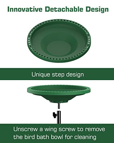Bird Baths for Outdoors, Detachable Birdbaths for The Garden Clearance, Freestanding Bird Baths for Outdoors Heavy Duty, Bird Bath Bowl Spa & Birdfeeder with Metal Stake Stand, Circle Shape (Green) - color: Green