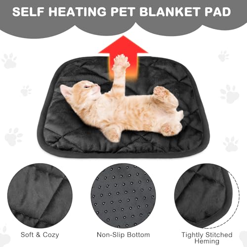 4 Pack Self Heating Cat Pad Self Warming Dog Mat Reflects Body Heat Extra Warm Thermal Pet Pad Washable Dog Cat Bed Crate Bed Mat Blanket(16 x 16 Inch,Black) - color: Black, size: 16 x 16 Inch