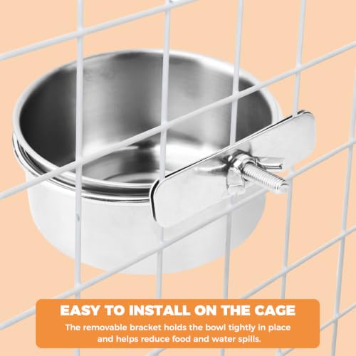 2 Pack Stainless Steel Bird Feeding Bowls, Parrot Food Water Dishes with Clamp Holder, Bird Feeding Cups for Cockatiel Budgie Parakeet Conure and Small Animals, 2 Feeding Spoons Included