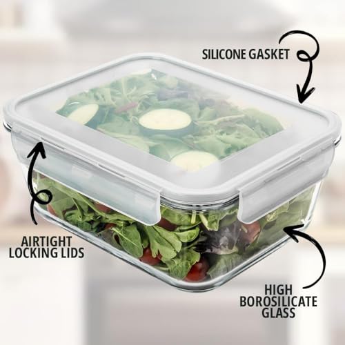 Razab 3300 ml / 112 oz Large Glass Food Storage Containers with Lids, Airtight, Leakproof, BPA Free - Ideal for Meal Prep, Store Leftover & Lunch, Baking Casserole - Freezer, Microwave & Oven Safe - color: Light Blue