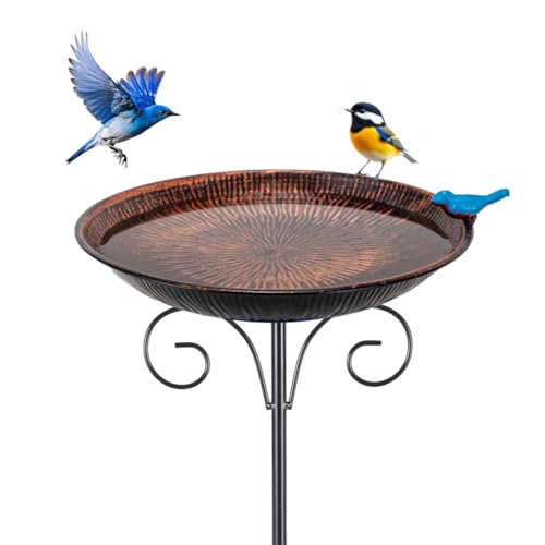 Metal Bird Bath for Outdoor,10" Wide Birdfeeder with Metal Stake | Vintage Bird Baths Feeder Bowl for Outdoors Garden Patio Yard Lawn Decor (Antique Bronze) - color: Brown-2