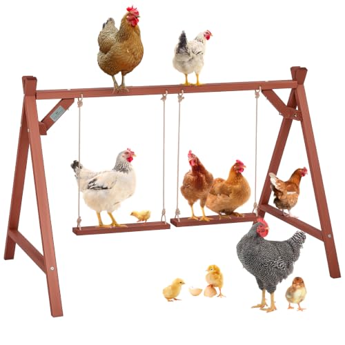 PETSFIT Wooden Chicken Perch with 2 Swings for 6-8 Chickens, Easy Assembly | Solid Fir Wood,Chicken Roosting Bars for Backyard Farms and Coops, Promotes Natural Perching, Easy to Clean - size: 50"L x 30"W x 34"H