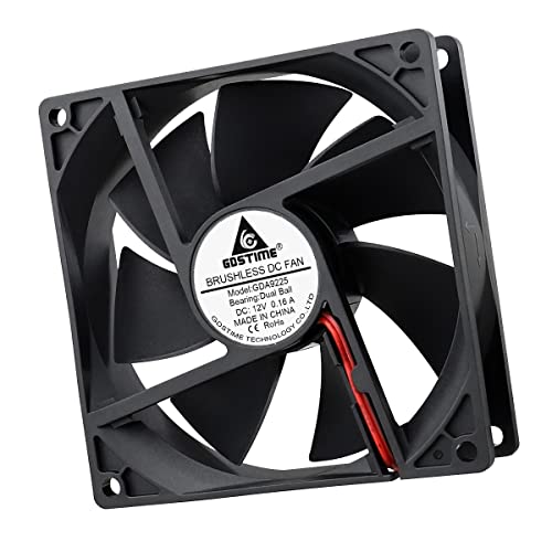 GDSTIME 92mm x 25mm 12V 2-Pin Dual Ball Bearings Brushless DC Cooling Fan | for Wine Cooler, RV Fridge, Power Supply, Dehumidifier, Inverter, Humidor, 92x92x25mm, 9225, 12 Volt Computer PC Case Fans - size: 92x25mm