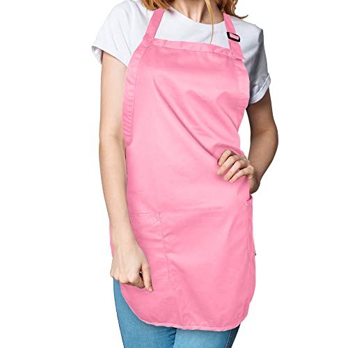 DALIX Apron Commercial Restaurant Home Bib Spun Poly Cotton Kitchen Aprons (2 Pockets) in Pink - color: Pink