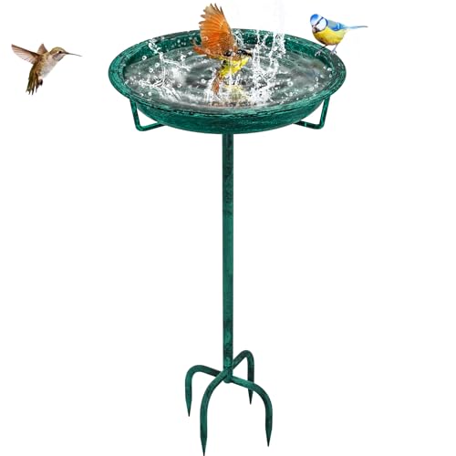 Metal Bird Bath for Outside, 36.2" Height Birdbath Bowl Standing Bird Feeders for Outdoors with 4 Prongs Base Stake, Freestanding Birdfeeders for Garden Yard Lawn Decor (Retro Green) - color: Retro Green