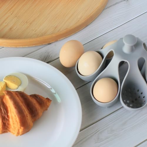 Silicone Egg Boiler Rack for Hard Soft Boiled Eggs, Food Grade Silicone Egg Boiler Cooker with 6 Holders, Kitchen Gadget for Cooking/Serving Eggs with Handle, Dishwasher Safe