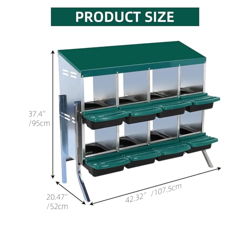 Chicken Nesting Box 8-Compartment – Roll Away Laying Boxes for Hens with Lid Cover & Egg Protection – Heavy Duty Red Poultry Nest Box - color: Green, size: 47.2"L x 17.7"W x 35.4"H