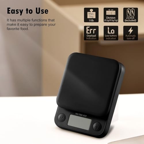 Food Scale Small Digital Kitchen Scales Weight Grams Ounces Black | Max 11lbs 0.5g Increment, Compact Design, Smart Tare, Weight Loss Cooking Baking Coffee, Easy to Use for Travel, AAA Battery - color: Classic Black