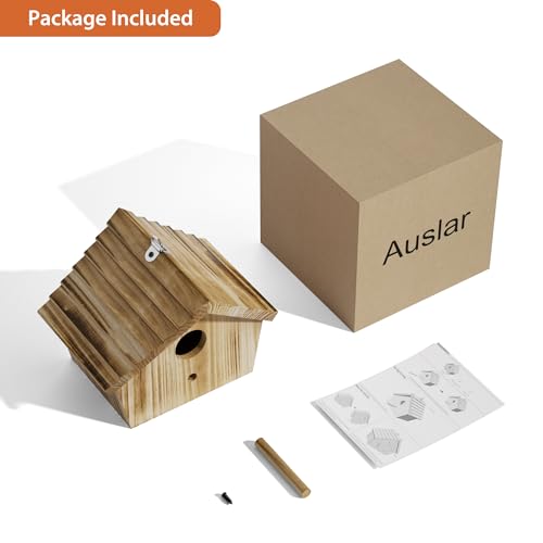 Auslar Bird Houses for Outside, Hanging Wooden Bluebird House for Outdoors | Birdhouses for Bluebird Cardinal Finch Wren Swallow, 1.57" Hole Bird Nesting Box with Perch & Hook, Garden Backyard Decor - style: Herringbone