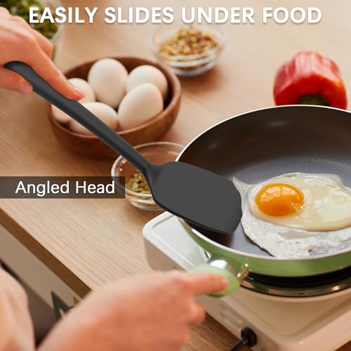 Coukre 3 Pack Silicone Spatula Set, Heat Resistant to 500°F, BPA-Free | Fish Spatula, Solid & Slotted Turners, Dishwasher Safe, Spatula Set for Eggs, Pancakes, Fish & Burgers, PureBlack - color: PureBlack