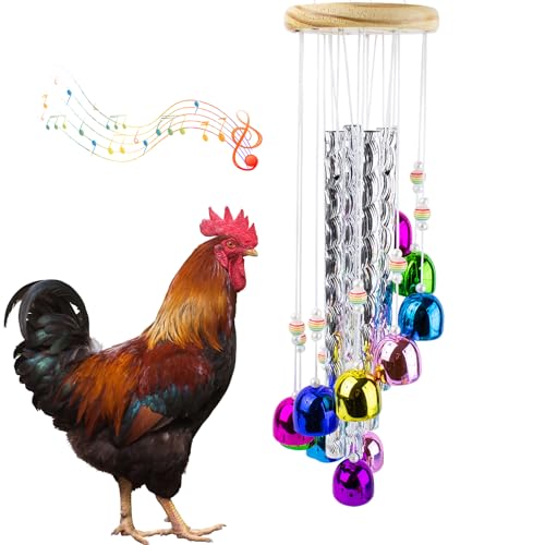 Chicken Toys for Coop, Chicken Wind Chime Enrichment Toys, Hanging Chick Peck Toy with 4 Aluminum Tubes 11 Bells, Chick Musical Coop Accessories - style: B