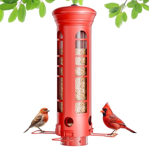 Squirrel Proof Metal Bird Feeder, Removable Base for Cleaning, Weight Activated Perches, 3 Lbs Capacity, Weatherproof & Rust Proof, Outdoor Hanging Bird Feeder for Cardinals, Finches - color: Red