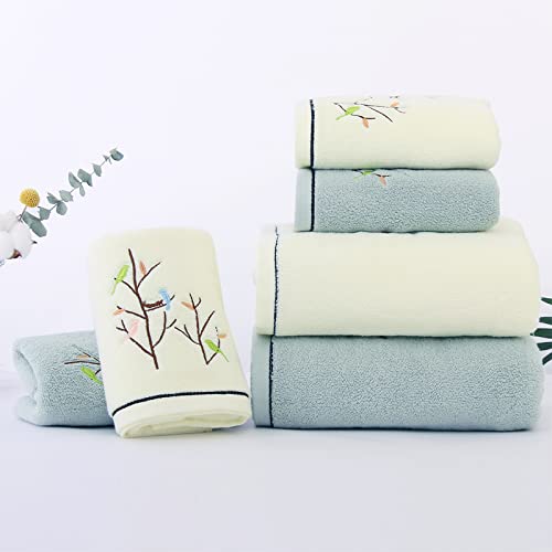 Hand Towels Set of 4 Embroidered Bird Tree Pattern 100% Cotton Absorbent Soft Decorative Towel for Bathroom (Light Yellow) - color: 4 Light Yellow, size: 13.8 x 29.5