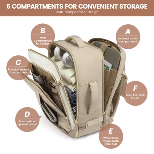 LOVEVOOK Travel Backpack for Women Men, 40L Carry On Backpack with 3 Packing Cubes,TSA Personal Item Travel Bag Airline Approved, Water Resistant Weekender Overnight Luggage Daypack - color: H-hkaki-beige-brown, size: Large - 17.3 Inch - 40L - 3 Pcs