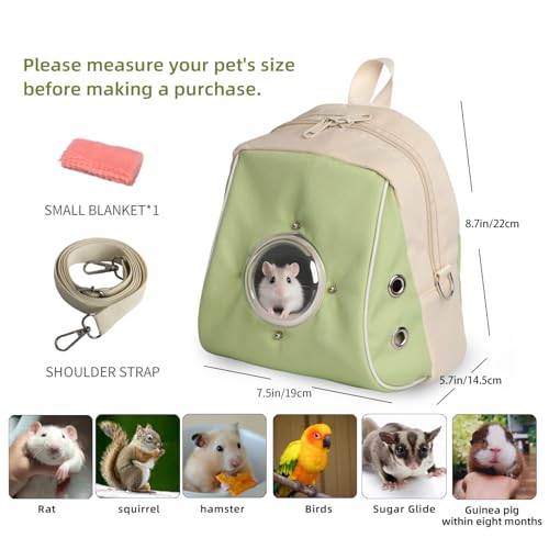 Hamster Carrier, Suitable for Sugar Gliders, Rats, Parrots and Other Small Pets, Breathable Bird Backpack with Transparent Spacecraft (Green) - color: Green