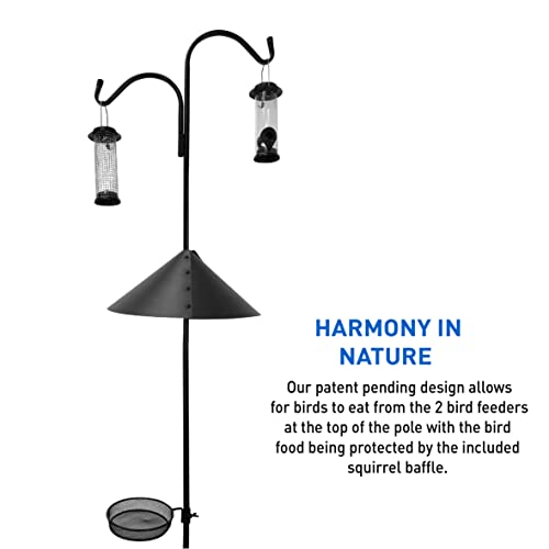 Shepherd Hook Squirrel Proof 2 Bird Feeder � Wild Bird Station - Powder Coated 90in Steel Pole � Squirrel Baffle � 2 Feeders � 1 Squirrel Peanut Feeder - 5 Prong Base � PATENT PENDING - color: Pole Included Feeder Shepherd 2