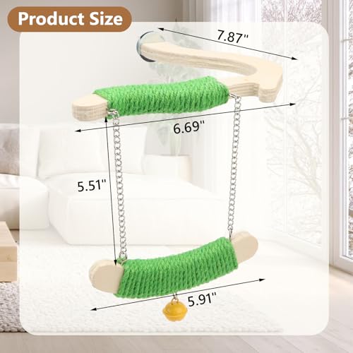 Litewoo Bird Swing Perch Stand Parrots Chewing Toy for Parakeets Cage, M | Natural wood & green hemp rope, chew/swing/stand toy, balance & exercise for small-medium bird/budgies/conures/lovebirds - size: M