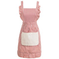 Cute Cotton Apron for Women, Adjustable Bib Cooking Kitchen Aprons with Pockets for BBQ Drawing Baking - color: Red
