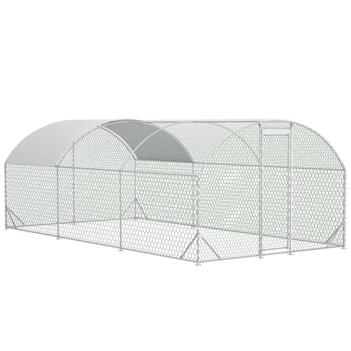Large Metal Chicken Coop, Dome Walk-in Chicken Run with Waterproof UV-Resistant Cover for Outdoor Yard & Farm, Poultry Cage Pen for Chickens, Ducks & Rabbits, 19.7 FT x 9.8 FT x 6.6 FT, Silver - size: 19.7 FT x 9.8 FT x 6.6 FT