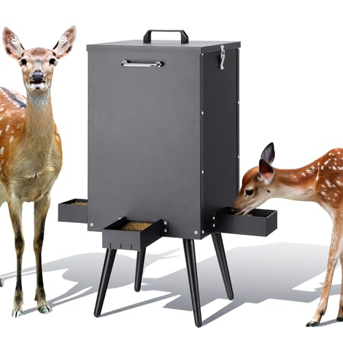 105L Deer Feeder Heavy Duty Galvanized Steel Gravity Deer Goat Feeder Weatherproof Wildlife Game Feeders Food Dispenser for Goats, Sheep, Horses, Wild Turkeys ﻿