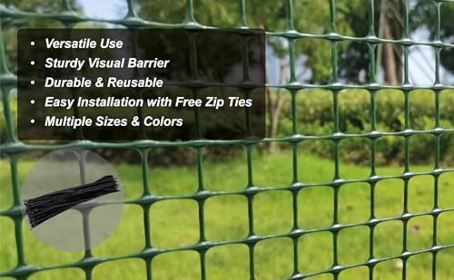 Green Plastic Garden Fence, Hardware Mesh, 40'' x 25' | Reusable HDPE Fence for Landscape, Tree Guards, Balcony, Deck & Stair Railings, Poultry, Animal & Pet Barrier, Cut to Size - color: Green, size: 40'' x 25'