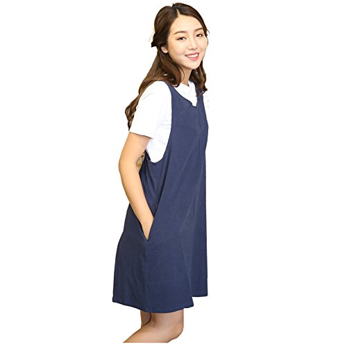 Cotton Linen Japanese Apron Halter Cross Back Bandage X Shape Aprons Two Pockets - color: Navy Blue