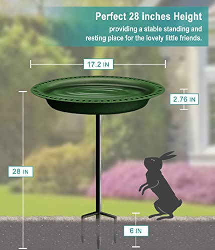 Extra-Large Freestanding Birdbath Bowl, Detachable Decoration Spa with Metal Stake Stand & Birdfeeder for Outdoor Garden, Oval Style, Green - color: Green, size: 1-¼ gal