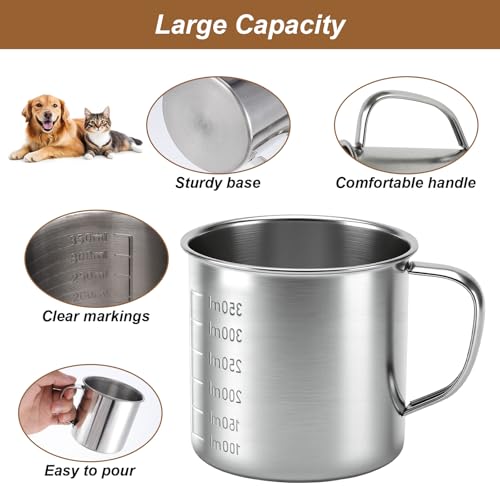 2 Pcs Stainless Steel Dog Food Scoop, Dog Food Measuring Cup | Handle & ML Scale, for Dogs Cats Rabbits Birds