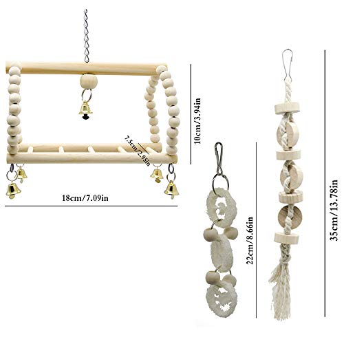 7 Packs Bird Parrot Swing Chewing Toys-Hanging Bell Bird Cage Playing Toys | Hanging Rope and Clip Design, Suitable for Small Parakeets, Cockatiels, Conures, Finches,Budgie,Macaws, Parrots, Love Birds