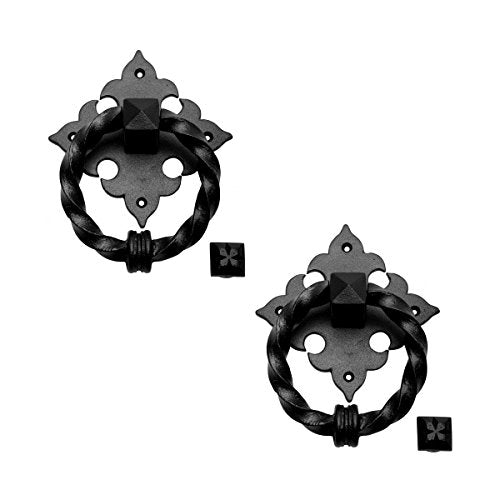 Renovators Supply Manufacturing Door Knockers for Front Door 7 in. Black Cast Iron Georgian Style Ring Door Knocker with Mounting Hardware Pack of 2 - color: Black Ring Pack of 2
