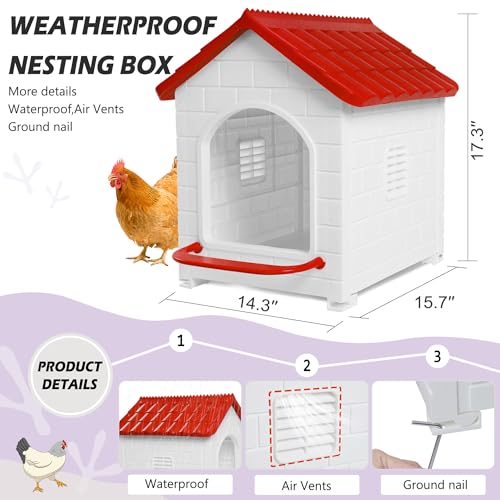 Chicken Nesting Box, Waterproof Hens Nesting Boxes with Chicken Nesting Pads for Laying Eggs, Wall Mount Nesting Boxes for Chickens, Duck, Rabbit, Poultry (Red) - color: red, size: 15.7"D x 14.3"W x 17.3"H