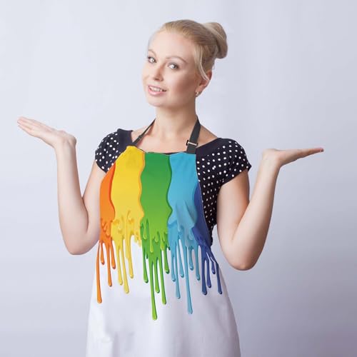 Cook Apron Women Rainbow Paint Border Fun Aprons for Men for Kitchen Cooking Restaurant BBQ Painting Crafting Gardening 27” (W) x 31” (H), Waterproof Aprons - color: Rainbow Paint Border