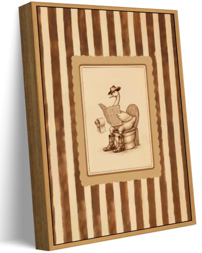 Floating Framed Funny Western Bathroom Canvas Wall Art, Cowboy Goose Reading on Toilet Painting Picture Wall Decor, Vintage Striped Animal Poster Print Artwork for Farmhouse, Home Decoration 8x10in - color: vintage goose, size: 10"L x 8"W