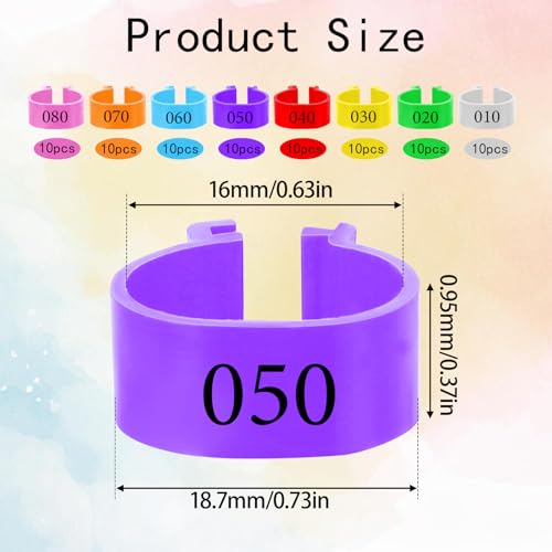 80 Pcs 16mm Chicken Leg Bands 8 Colors Chicken Bands 01-80 Numbered Chick Identification Tags Poultry Foot Tags for Duck Bantam Guinea Goose Gamefowl Rooster