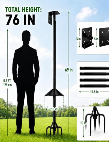 Bird Feeder Pole with Squirrel Baffle, 76 Inch Heavy Duty Bird House Pole Stand, 1-Inch Diameter Outdoor Pole Mount for Bird Houses & Hanging Feeders