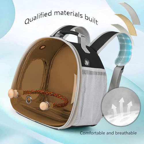 Bird Travel Backpack Carrier with Metal Tray and Standing Perch, Polarized Tint Brown Space Capsule Astronaut Bubble Hard Window - color: Brown