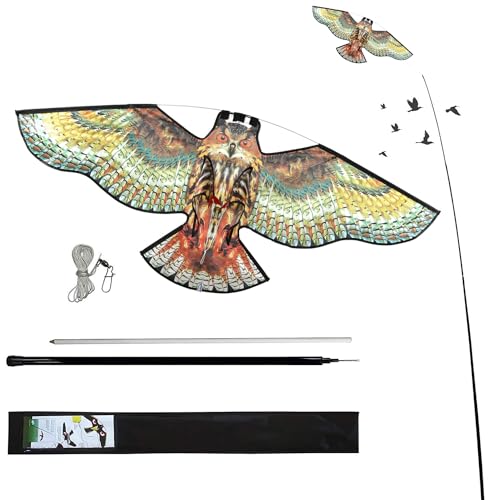Bird Scare Flying Kite with 4m Pole Has The Effect of Scaring Birds-Owl | deal for gardens farms and docks|Keeps birds geese and seagulls away |Owl-shaped bird repelling device - color: yellow