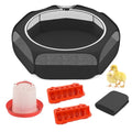 Amakunft 5 in 1 Chick Brooder Box Small Animals Chicken Playpen with Pad Mat, Chick Waterer and Feeder Pop Up Playpen Tent Chicks Coop Indoor/Outdoor for Baby Chicken/Duck - color: Black with Pad+Waterer+Feeder